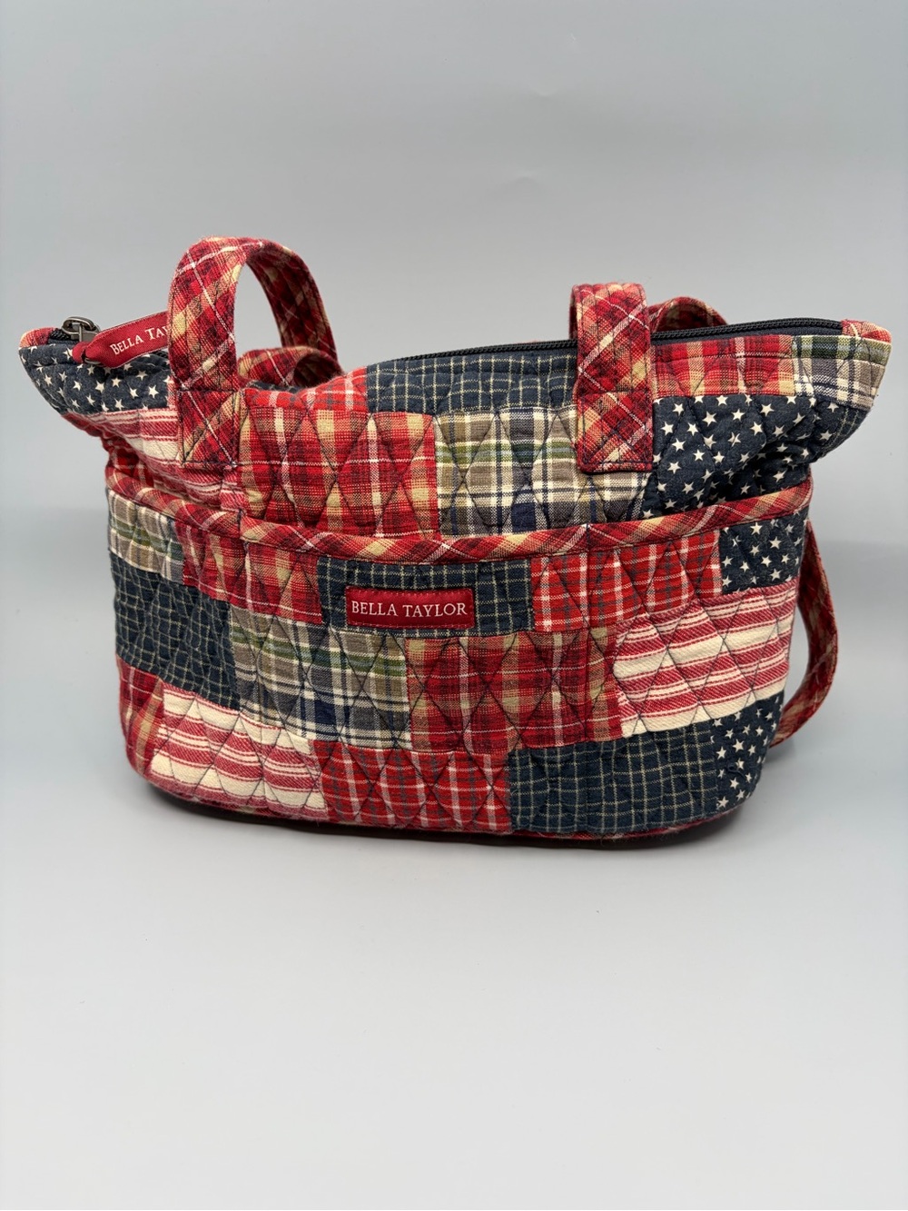 Bella Taylor Patriotic PrimitivePatch Quilted Handbag Tote Americana Star Lining